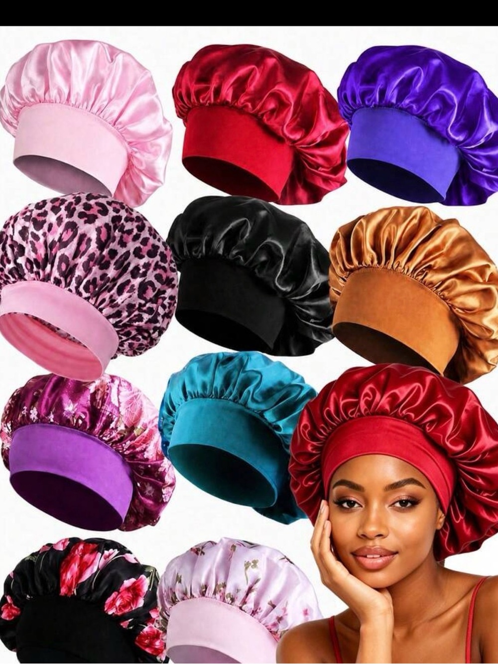 Satin Sleep Bonnet for Women - Red